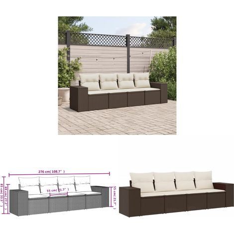 vidaXL Salon de jardin 4 pcs avec coussins marron résine tressée (1/3)
