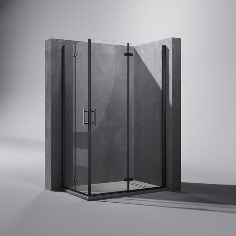 SONNI 80x90cm Duschkabine Eckeinstieg, Duschecke Dusche 180° Drehbar Falttür, 6mm NANO Selbstreinigendes Transparentes Glas, Schwarzer Aluminiumrahmen - Höhe 195 cm (1/5)
