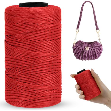 Fil Macramé 1mm x 230m Corde Macramé Polyester Ficelle Corde Fil Polypropylène pour Sac à Main, Suspension Murale, Travaux Manuels, Tricot, Noël, Mariage (Rouge) (1/5)