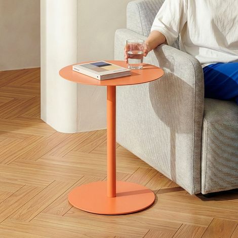 Tavolino Laterale da Divano Nastätten Metallo Piano Rotondo - Arancione [en.casa] (1/5)