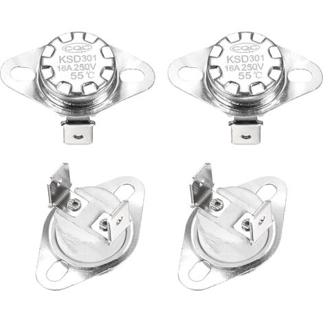 Thermostat KSD301 55°C/131°F 16A Normalement Fermé N.F Réglage Interrupteur de Température à Disque Snap pour Micro-ondes, Four, Cafetière 4 Pièces, Matériau en Céramique (1/4)