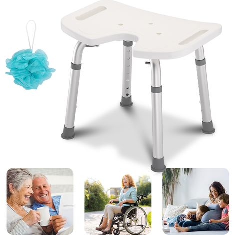 Jiubiaz Taburete de Ducha en Forma de U, Asiento de Baño Ergonómico y Ajustable con Drenaje, Antideslizante, 136kg (1/5)