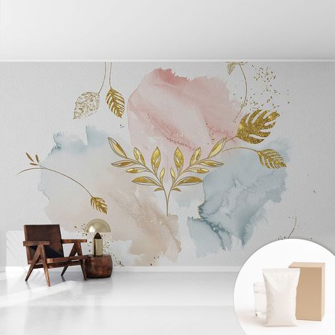 Papier peint intissé mural avec imprimé motifs décoratifs - style contemporain - Colle incluse gratuite Charme botanique 416x254 cm (1/5)