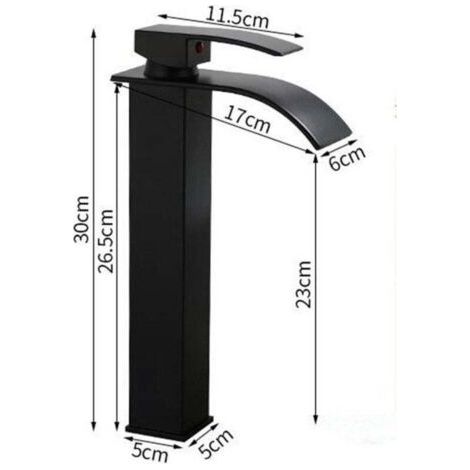 NALOOKAMIC  Robinet Salle de Bain Cascade, Moderne Robinet Lavabo Noir Cascade Haut, Mitigeur Lavabo Cascade avec bec Hauteur 300 mm, en Laiton Eau Chaude