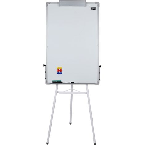 Haloyo® Tableau blanc magnétique sur pied Cadre noir moderne Support pliable et réglable en hauteur 60x90cm Blanc (1/5)