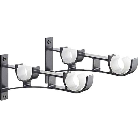 2pièces Tringle À Rideau En Métal Robuste, Support De Tringle À Rideaux, Double Tringle À Rideau Pole Holder, Support Rideau, Support De Tringle À Rideau En Aluminium, Support De Tringle À Rideau Noir (1/4)