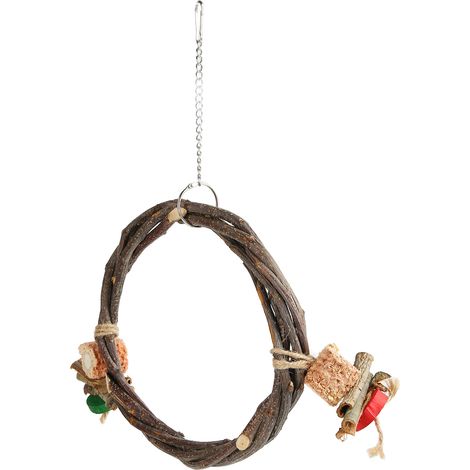 Balançoire en bois pour oiseau, perchoir, branche tressée, anneau coloré, jouet suspendu pour perroquet, oiseau de compagnie L (1/5)
