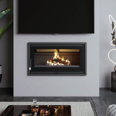 Insert à bois ventilé raccordable silencieux - FIREMATIC Halifax - LV 14.5 kW Avec kit air - Porte fonte - avec vitre Robax Night Flame - Avec turbine centrifuge (1/5)