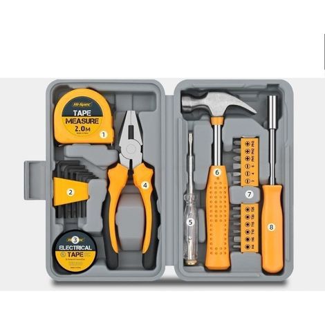 TAISHENGDA-Ensemble complet de 24 outils ménagers multifonctionnels jaunes Ensemble complet d'outils de quincaillerie Gamme complète d'outils manuels de rénovation Ensemble combiné complet