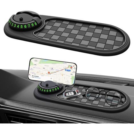 Multifunktionale rutschfeste Automattenmatte, drehbare rutschfeste Armaturenbrettmatte, mit temporärer Parkplatznummer, universeller Autotelefonhalterung und großer Matte für Telefon, Sonnenbrille, Sc