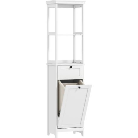 White Tall Bathroom Cabinet with Laundry Basket for Space-Saving Storage and Organization
