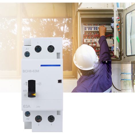 Contacteur BCH8-63M 2P 63A 24V AC pour usage domestique sur rail DIN avec interrupteur manuel (1 normalement ouvert, 1 normalement fermé) (1/5)