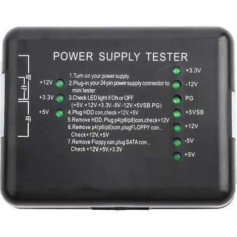 Testeur d'alimentation PC - Vérifiez connecteurs 20/24 broches, SATA, HDD, disquette - Diagnostic d'alimentation informatique (1/5)