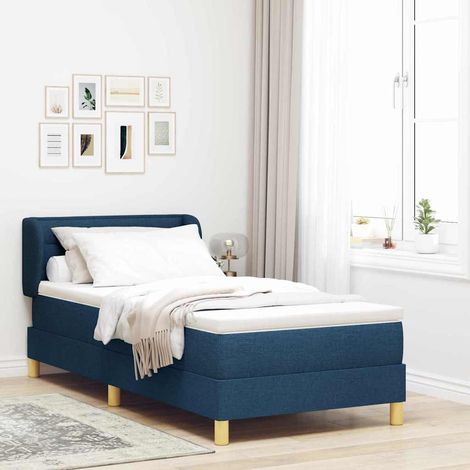 Boxspringbett mit Matratze mit Kopfteil Blau 100 x 200 cm Stoff (1/5)