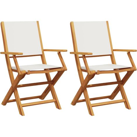 vidaXL Gartenstühle Set von 2 cremeweiß Akazienholz mit Stoff