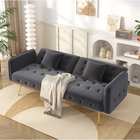 Divano letto 2 posti 178x82x70 cm in velluto grigio scuro, modulare per soggiorno FloraGrace (1/5)