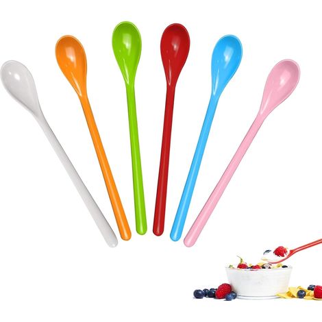 Lieblich Löffel Lang Bunt,12 Stück Plastiklöffel Lang Mehrweg, Lange Eierlöffel Kunststoff, Eislöffel Lang, Marmeladenlöffel Lang, Cocktail Löffel Lang, Joghurtlöffel Lang, Teelöffel Lang（6 Farben） (1/5)