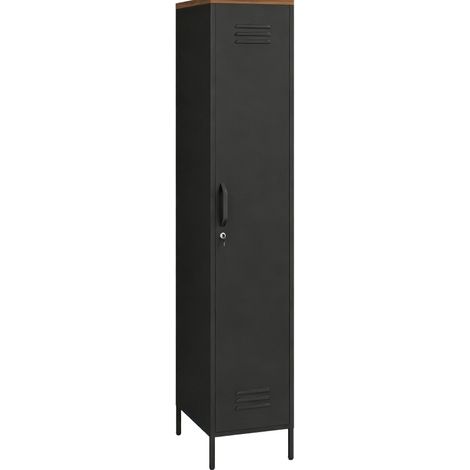 Armadio in metallo con serratura e ripiani regolabili, nero, 183 x 46 x 35 cm (1/5)