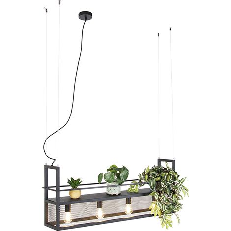QAZQA Lampada a sospensione tavolo soggiorno cage rack - Industriale - Acciaio - Nero - Allungato Max. 4 x Watt (1/4)