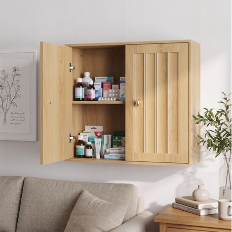 Mobile da bagno a muro 2 ante, 61,5 x 20 x 56 cm, rovere DESVIAE (1/5)
