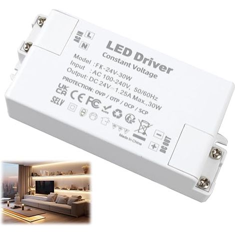 Transformateur LED 24v 30w,Alimentation Tension Constante 220-240v Ac à 24v Dc 1.25a,Driver De Tension Constante,Transformateur Ruban LED,Pour Bandes,Lampes,Non Dimmable (1/2)