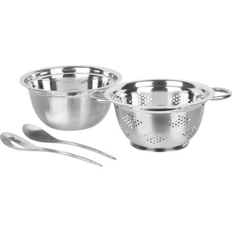 Salat-Set MagicHome, 24 cm, 4-teilig - Schüssel, Sieb, 2x Schöpfkelle, Edelstahl