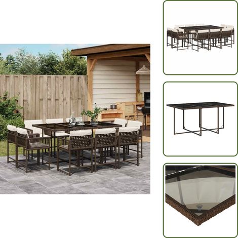 Cuscini da giardino - vidaXL Set da Pranzo da Giardino 11 pz con Cuscini Polyrattan Marrone - Rattan PE