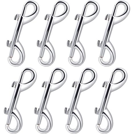 Argent 8pcs Double Crochet Mousqueton, Double Extrémité Boulon Snaps, Nickel Plaqué Zinc Alloy Clips, Plongée Crochet (1/5)