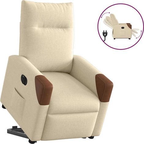 Relaxsessel mit Aufstehhilfe Elektrisch Creme Stoff
