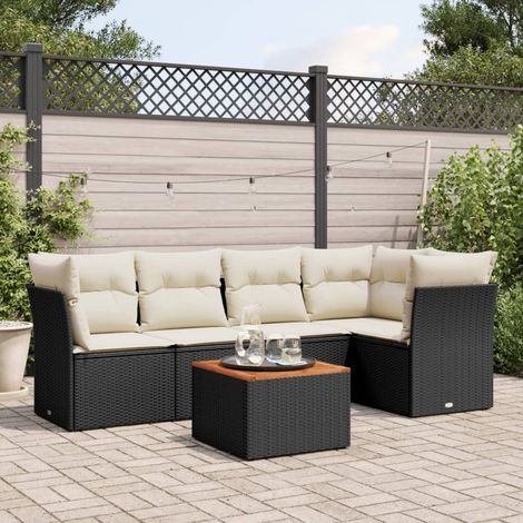 Salon de jardin 6 pcs avec coussins noir résine tressée vidaXL (1/3)