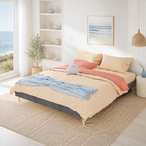 Letto matrimoniale 160x200 cm, design geometrico, struttura stabile, tessuto, grigio (1/5)