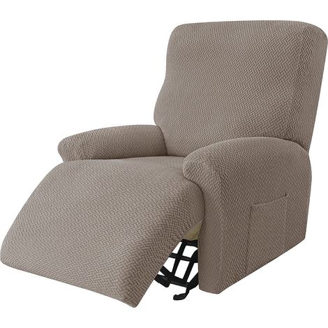 Stretch-Sesselbezug, 4-teilig, Jacquard-Stoff, rutschfest, abnehmbar und waschbar, Khaki (1/5)