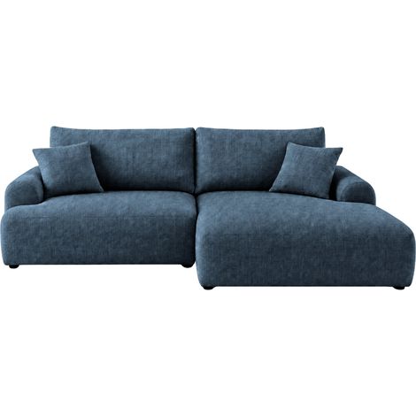 ELIAS - Canapé d'angle convertible tissu chenille 3 places Bleu Gauche (1/5)
