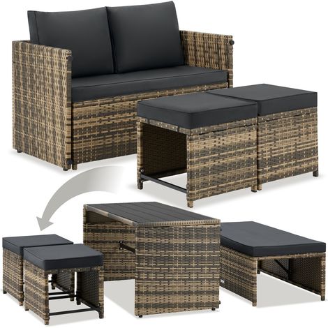 4 pièces salon rotin modulable 2 en 1 extérieur naturel