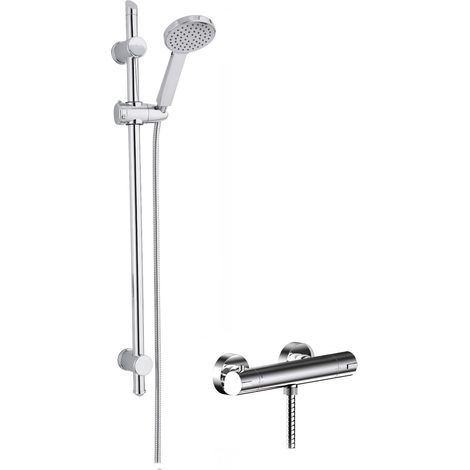 Current Thermostatic Minimalist Bar Valve and Water Saving Slide Rail Kit Shower Bundle - Chrome - Balterley