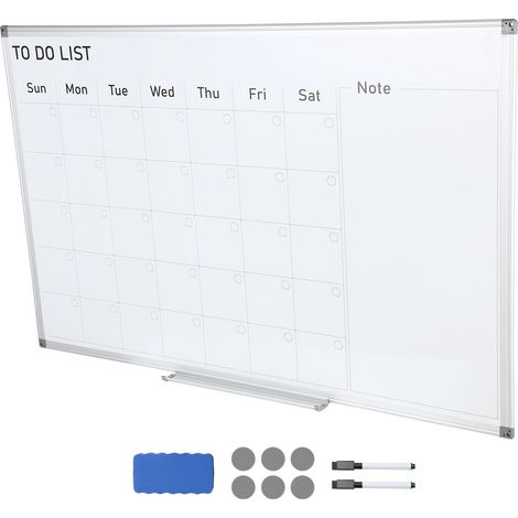Calendrier blanc magnétique 90x60 cm, planificateur mensuel effaçable à sec, avec 1 gomme magnétique et 2 marqueurs, plateau amovible, idéal pour bureau, maison, école. (1/5)