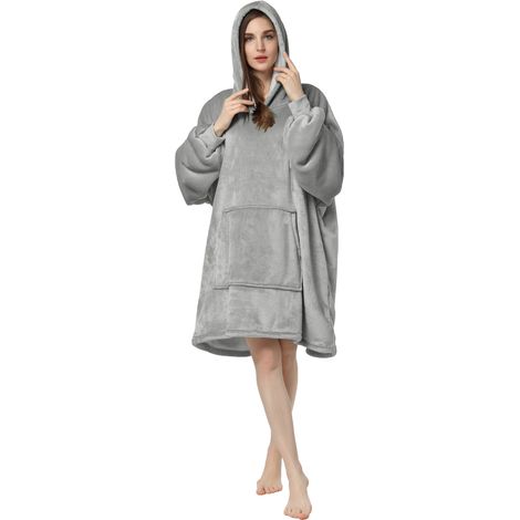 Couverture polaire à capuche - Sweat à capuche oversize - Couverture polaire à manches - Unisexe - Gris