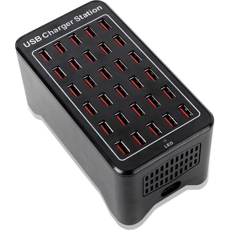 Stazione di ricarica USB da tavolo a 30 porte, caricabatterie intelligente per smartphone e tablet, multipresa per casa e aula. (1/5)