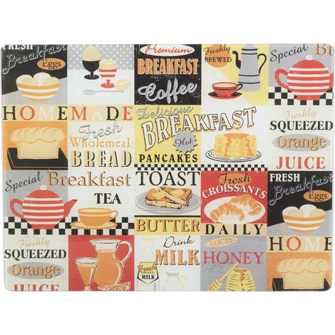 Cuisine Craft Everyday Home Retro Breakfast Protector de Surface de Work de Glass, Multicolour
