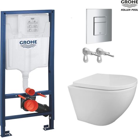 Bastidor GROHE pack cisterna empotrada y pulsador cromo brillo con inodoro suspendido ROUND blanco 49 cm de KP (1/5)