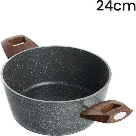 TrAdE Shop Traesio - Casseruola Con 2 Manici Legno Pentola Antiaderente Antigraffio Per Induzione Da ø16 A 24cm -    -diametro 24cm   -