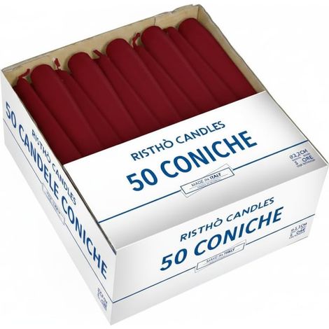 Risthò Bougies Coniques pour Chandelier, Cire, Bordeaux, 2,2 x 25 cm, 50 unités (1/5)