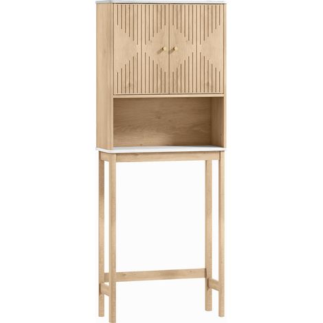 Meuble WC avec élément mural, portes doubles, étagères, 66 x 25 x 168 cm, chêne (1/5)