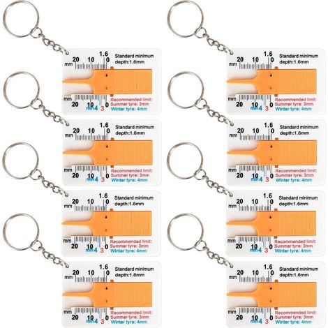 8er Set Reifenprofiltiefenmesser mit Schlüsselanhänger 0-20mm Kunststoff (1/5)