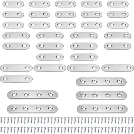 35 Pièces Equerre Plate, Argent Équerre de Fixation, Equerre Inox Livré avec 80 vis, Equerre Metal Convient pour Réparer et Fixer des Meubles (1/4)
