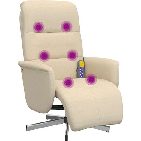 Fauteuil de massage inclinable en tissu beige avec repose-pieds
