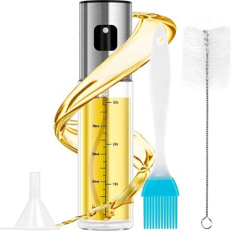 Vaporisateur d'huile et de vinaigre, Inoxydable Pulvérisateur d'huile 100ml avec échelle avec Brosse,Entonnoir,Anti-Fuite Distributeur,Spray Bouteille Huile pour Griller,Salades,Cuisiner,Fourm (1/5)