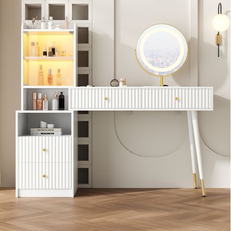 Toeletta con specchio LED a 3 colori, 4 cassetti, vetrina, 100 x 40 x 125 cm DESVIAE (1/5)