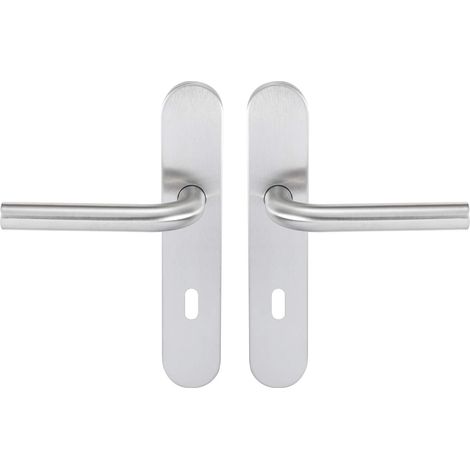 Bricard 666457 - Set di maniglie in acciaio inox su piastra Tempo Pop camera, porta interna con chiave (1/3)
