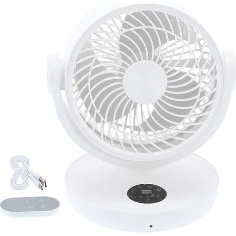 Ventilateur électrique avec télécommande, affichage LED numérique et charge USB - Blanc (1/5)
